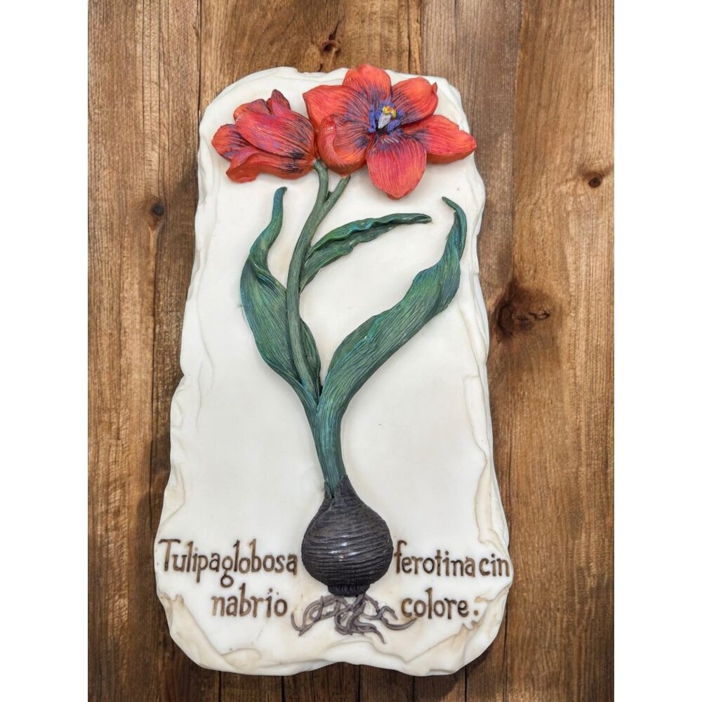 Vintage Decoline NY Floral 3-D sculpture Wall Plaque Red tulip Resin flower